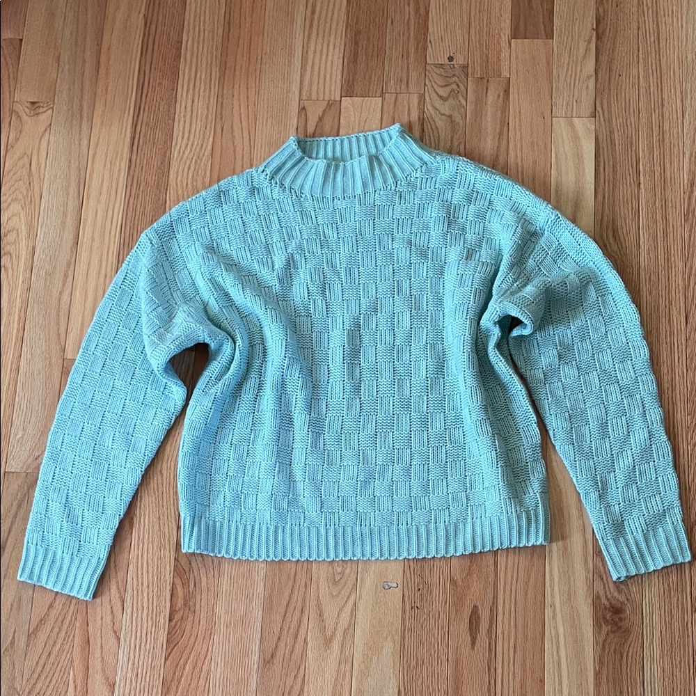 Women's Soft Knit Mock Neck Sweater Womens Medium Aqua Blue Pullover Cozy Winter